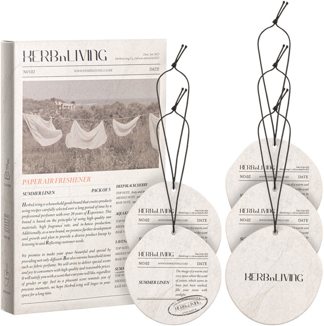 허브앤리빙 차량용 종이 디퓨저, 썸머린넨, 1개
