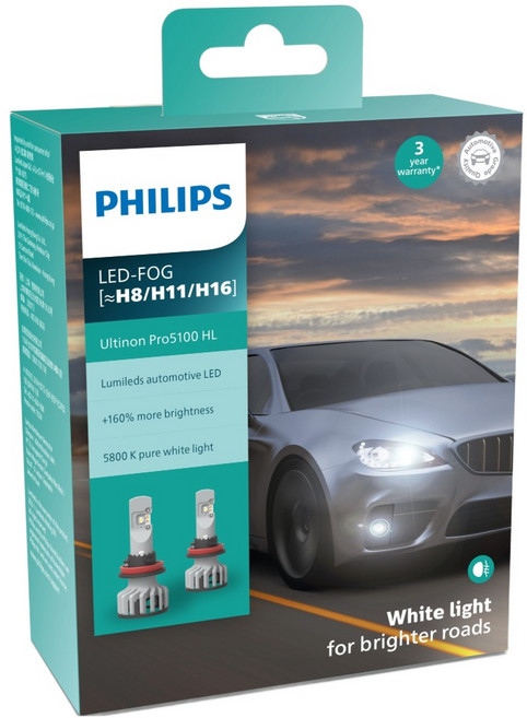 PHILIPS 飛利浦 台灣公司貨 Ultinon Pro5100全新銳鑽光LED頭燈第二代2入組 5800K+160%, H4, 1套