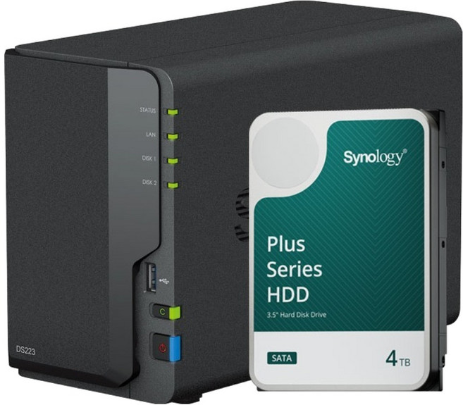 시놀로지 2베이 NAS DS223 + 하드 HAT3300-4T, DS223(NAS), HAT3300-4T(하드)