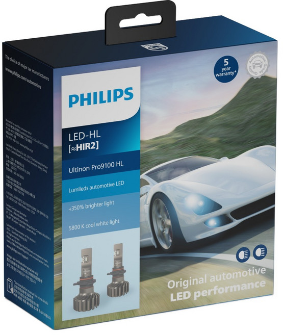 PHILIPS 飛利浦 台灣公司貨 Ultinon Pro9100 全新亮鑽光LED頭燈第二代2入組 5800K+350%, 1套, HIR2