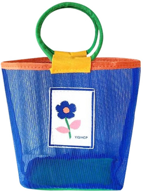 더자카 컬러풀 메쉬 토트백 목욕바구니, 블루