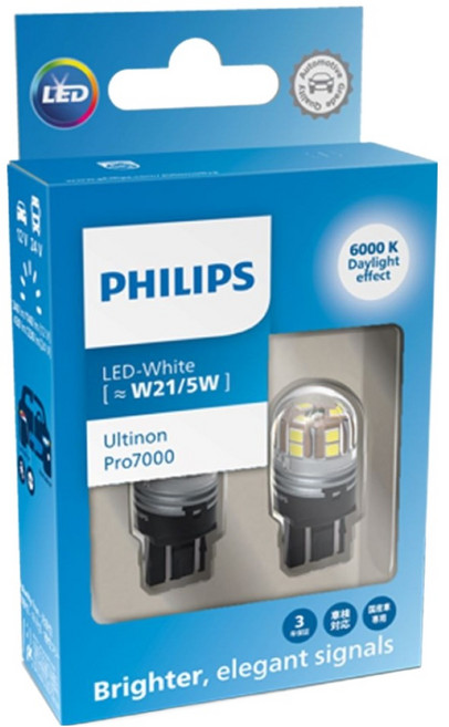 PHILIPS 飛利浦 台灣公司貨 Ultinon Pro7000 W21/5W雙芯大炸彈白光煞車燈, 1套, T20