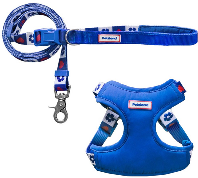 펫츠랜드 강아지 하트팝 하네스 + 핸즈프리 리드줄 세트, 팝 블루, 1세트