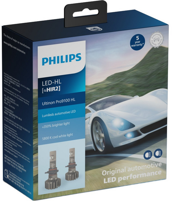 PHILIPS 飛利浦 台灣公司貨 Ultinon Pro9100 全新亮鑽光LED頭燈第二代2入組 5800K+350%, 1套, H4