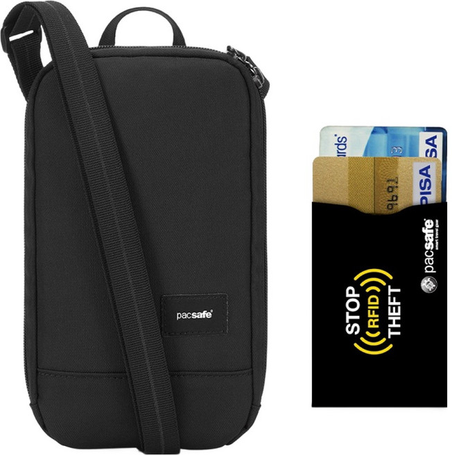 pacsafe RFID SAFE 科技斜揹包 + RFID防盜刷卡套組, 黑色(斜背包)