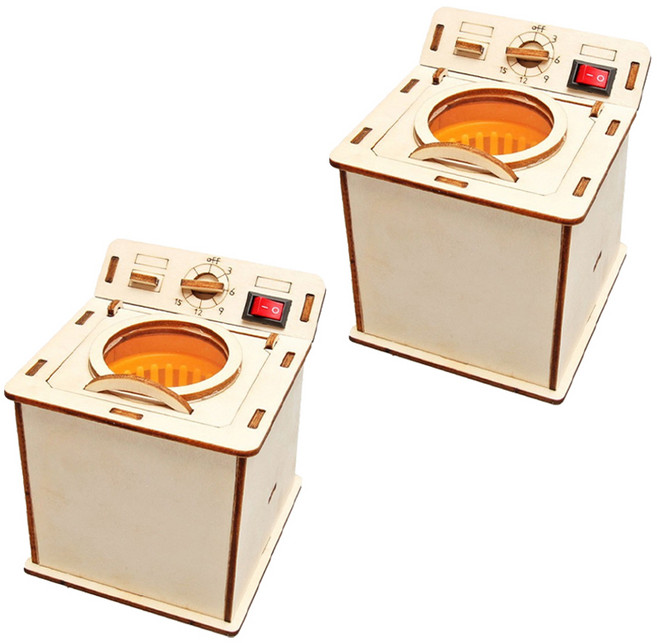 리브온 창의력 STEAM 목재 만들기 세탁기 입체퍼즐 100 x 90 x 82 mm, 혼합색상, 2개