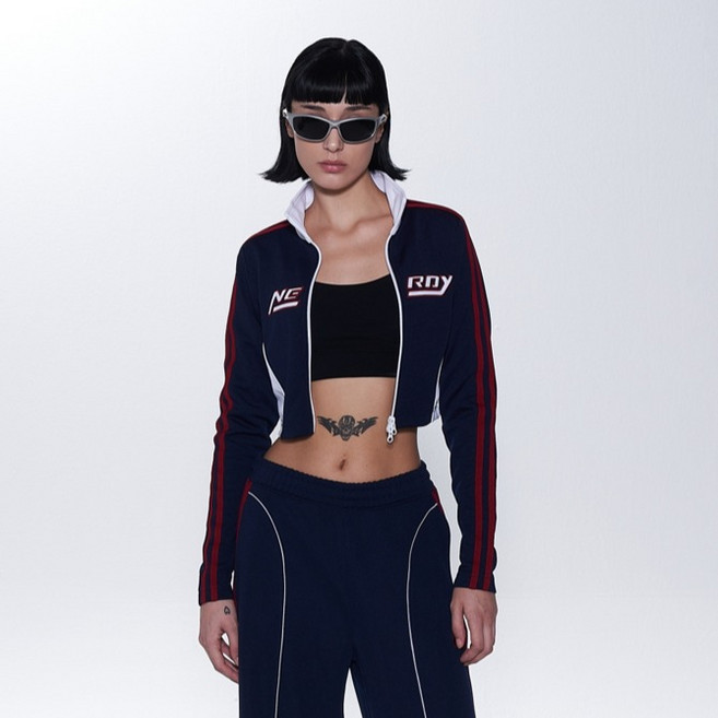 널디 여성용 컬러 블락 크롭 트랙 탑