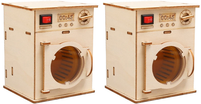 리브온 창의력 STEAM 목재 만들기 드럼세탁기 입체퍼즐 82 x 70 x 105mm, 혼합색상, 2개