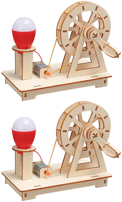 리브온 창의력 STEAM 수동식 발전기 목재 만들기 150 x 82 x 130 mm, 혼합색상, 2개