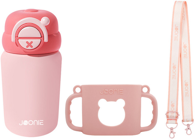 주니 2in1컵 240ml + 실리콘 컵홀더 + 스트랩 세트, 핑크, 1세트