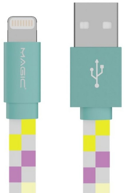 MAGIC 鴻象科技 Apple 8Pin 原廠認證 USB-A-Lightning 炫彩印花傳輸充電扁線, 1個, 1.2m, 綠色