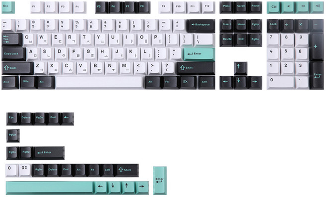 몬스타기어 북극아침 132키 체리 조약돌 독거미 한글 PBT 커스텀 포인트 키보드, 키캡, 북극의 아침, 화이트 + 그린