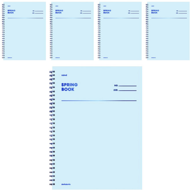모트모트 스프링북 스퀘어드 노트, 세레니티, 5개