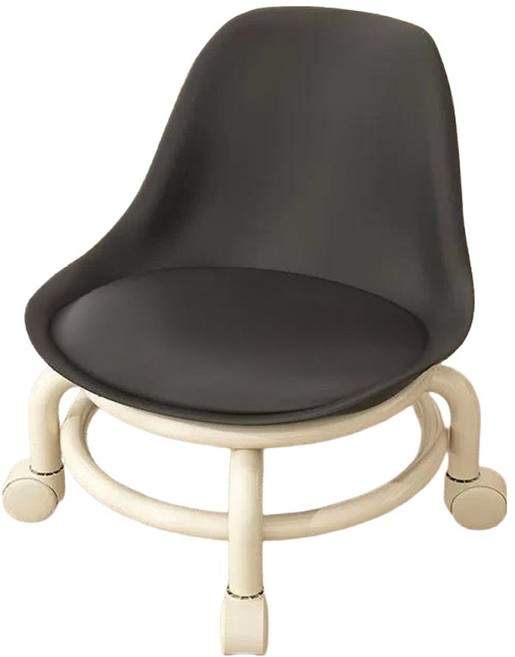 라이크스 이동식 작업 등받이 낮은 스툴 의자, 블랙, 1개