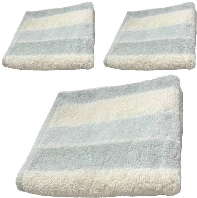 Gemini 双星毛巾 粉嫩條紋超柔紗系列 方巾, 糖霜藍, 3條