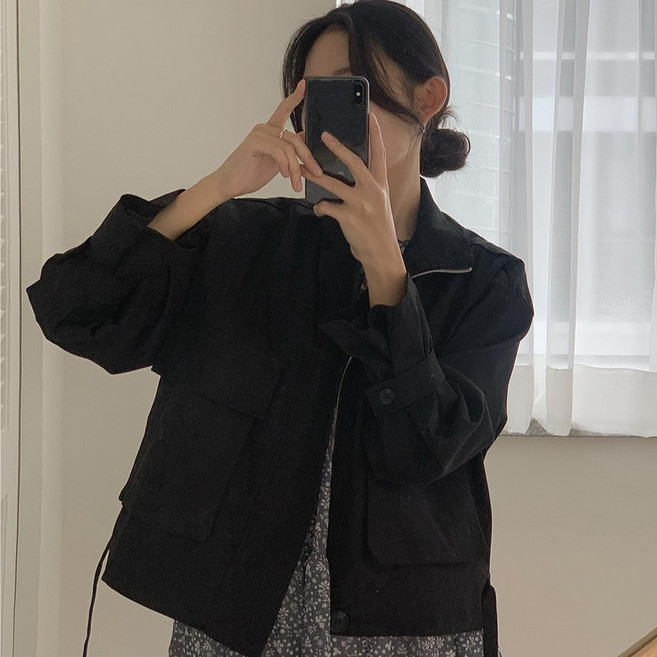 타니즈 레던 여성 크롭 스트링 야상 숏자켓