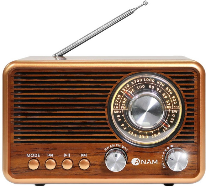 아남 휴대용 레트로 라디오 블루투스 스피커, R50, 브라운