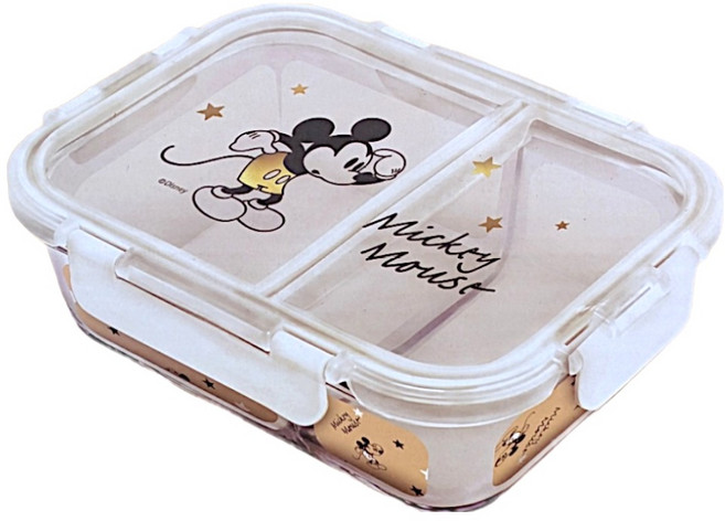 MICKEY MOUSE 米奇 經典米奇分隔耐熱玻璃保鮮盒 牛奶色, 1 個容器 + 1 個蓋子, 1個