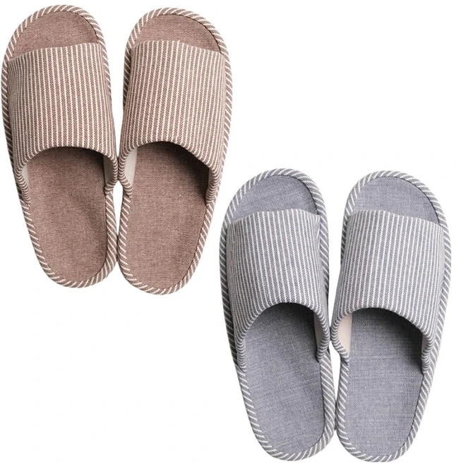 생활백서 도톰 스트라이프 룸 슬리퍼, 브라운 + 블루, 1세트 - 쿠팡