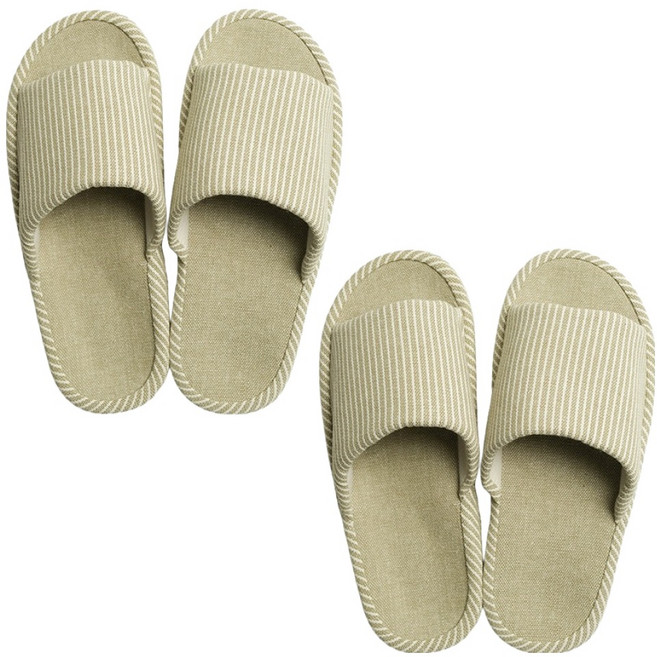 생활백서 도톰 스트라이프 룸 슬리퍼, 그린, 2개