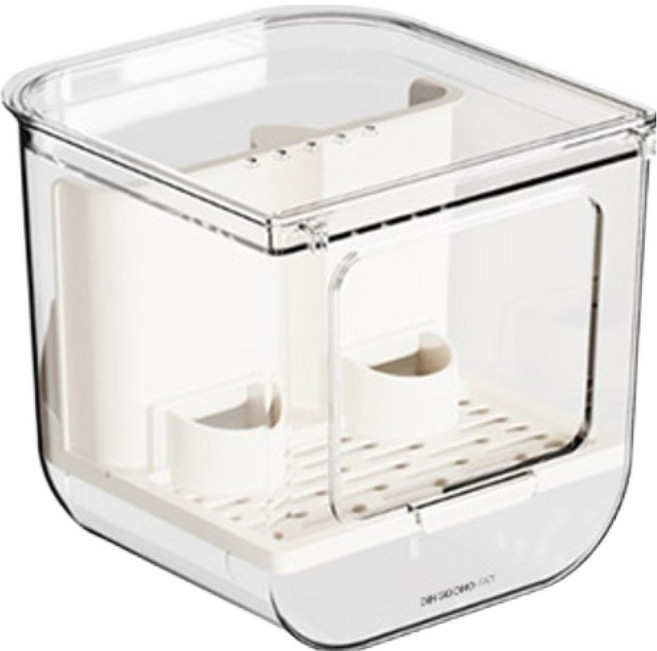 딩동펫 소동물 더블 자동 급여 튐방지 앵무새 모이통, 투명 + 화이트, 1개