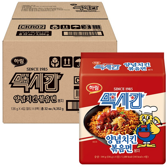 하림 맥시칸 양념치킨 볶음면 봉지 136g, 32개