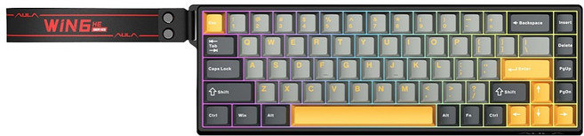 AULA 狼蛛 Win68HE Max 快速觸發 8K 電競有線無數字鍵盤, 金黑色, 靈魂紫軸