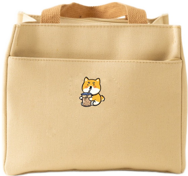 YCCT 手提便當餐盒袋 柴犬, 卡其色, 1個