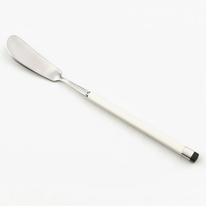 보겐 스퀘어 투톤 실버 커트러리 버터나이프, 화이트 + 실버, 1개