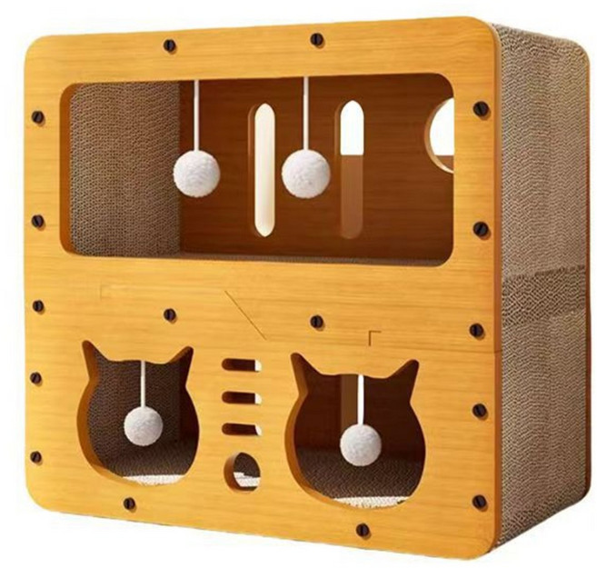 四季通用雙層貓別墅貓抓板, 1個, 原木色