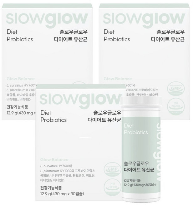 슬로우글로우 다이어트 유산균 바나바잎추출물 12.9g, 30정, 3개