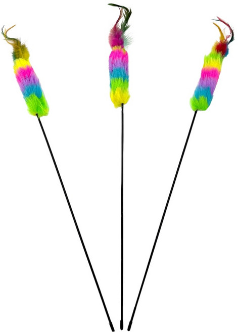 둥둥펫 고양이 장난감 시선집중 무지개 깃털 오뎅꼬치, 랜덤 발송, 3개