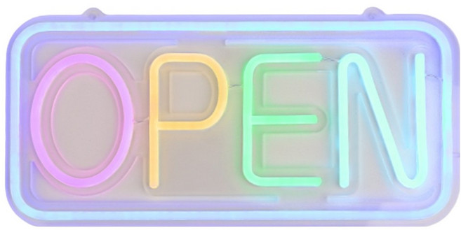 LED 네온 사인 사각형 오픈 간판, 혼합색상, 1개