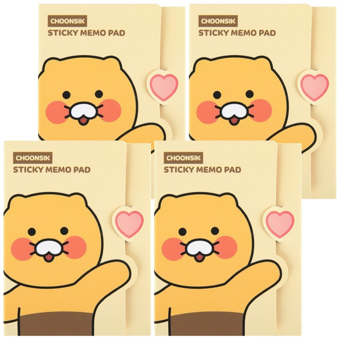 카카오프렌즈 춘식이 4단 점착 메모지 7종 세트, 옐로우, 4세트, 20매
