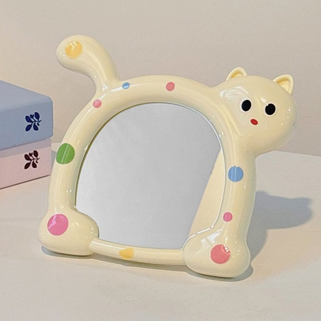 귀여운 고양이 화장대 탁상거울, 베이지