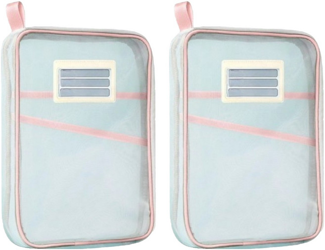 살림특 넉넉하게 잘 들어가는 매쉬 A4 문서 정리 파우치, 핑크, 2개