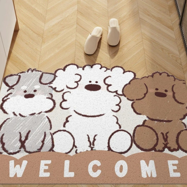 AFAMIC 艾法 萌寵WELCOME迎賓 歡迎光臨刮泥玄關腳踏墊 絲圈印花地墊, 三Q, 1個