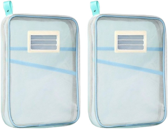 살림특 넉넉하게 잘 들어가는 매쉬 A4 문서 정리 파우치, 블루, 2개