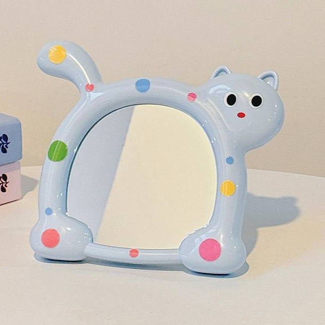 귀여운 고양이 화장대 탁상거울, 블루