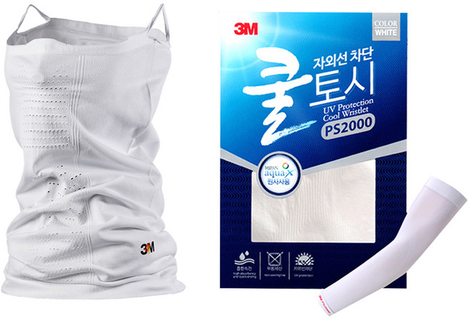 3M 防紫外線空氣涼感頸圈 + 涼感袖套組, 1套, 雪白 + 白色