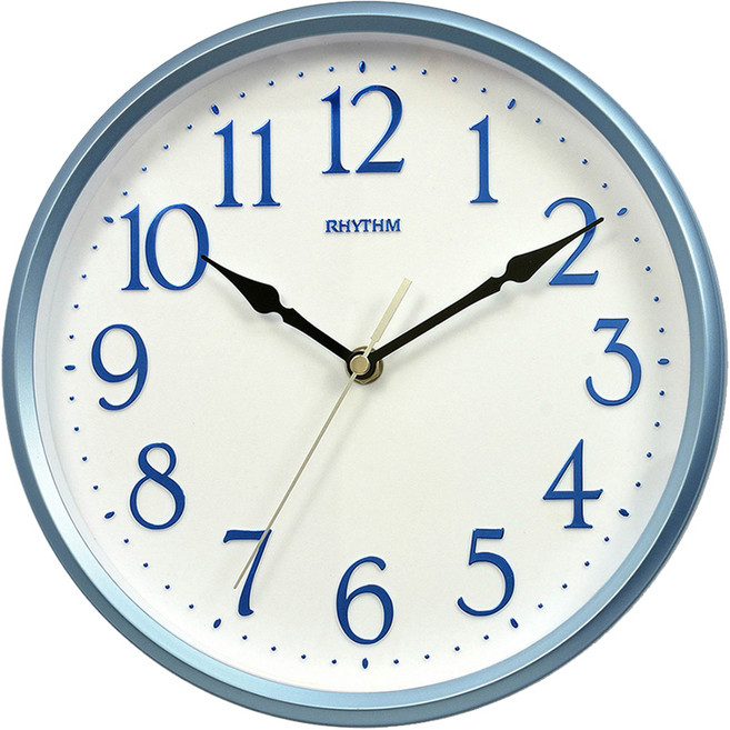 RHYTHM 日本麗聲時計 亮彩色系居家實用款超靜音壁掛鐘, 藍色