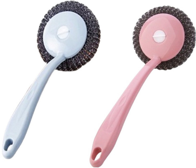 피어니스트 주방 설거지 철수세미 청소솔 2종 세트, 블루, 핑크, 1세트