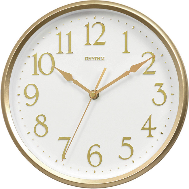 RHYTHM 日本麗聲時計 亮彩色系居家實用款超靜音壁掛鐘, 金色