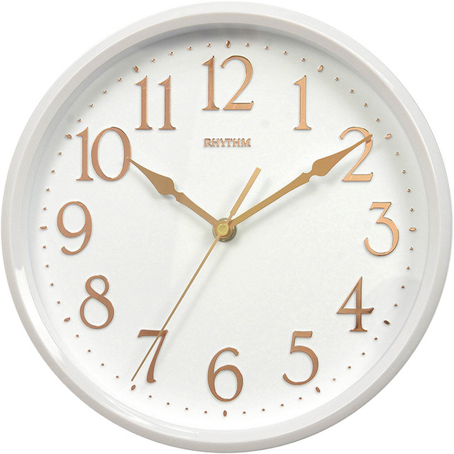 RHYTHM 日本麗聲時計 亮彩色系居家實用款超靜音壁掛鐘, 白色