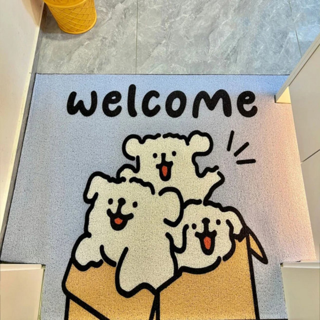 AFAMIC 艾法 萌寵WELCOME迎賓 歡迎光臨刮泥玄關腳踏墊 絲圈印花地墊, 淺藍三哈, 1個