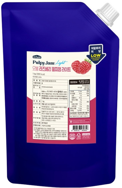 오붐 라즈베리 펄피잼 라이트, 1kg, 1개
