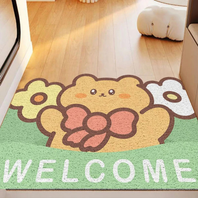 AFAMIC 艾法 萌寵WELCOME迎賓 歡迎光臨刮泥玄關腳踏墊 絲圈印花地墊, 開心熊, 1個