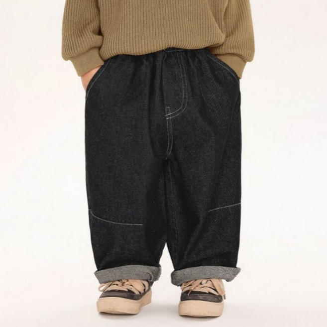 이유몽 남아용 리모야 밴딩 데님 벌룬 롱 와이드 팬츠