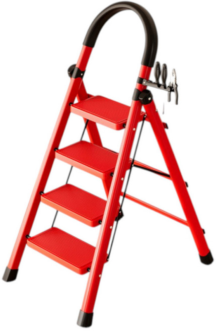 小麥購物 碳鋼伸縮折疊加厚兩用人字梯 L1461 吉利紅四步梯, 1個