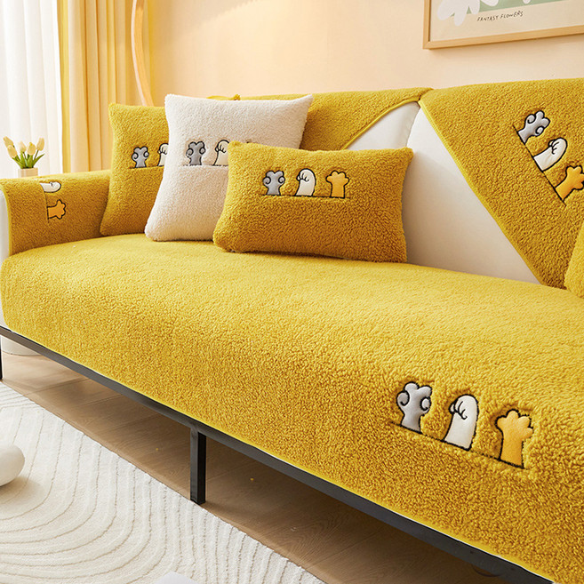 Mini嚴選 羊羔絨保暖防滑貓爪沙發墊 2人座墊 CN0485-Y-2